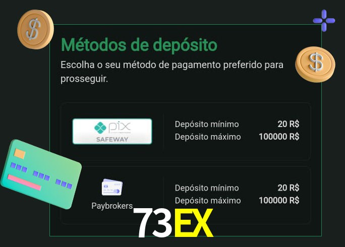 O cassino 73EX oferece uma grande variedade de métodos de pagamento